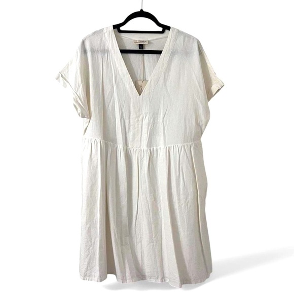 Universal Thread White Linen Blend V-Neck Dress - Picture 1 of 3